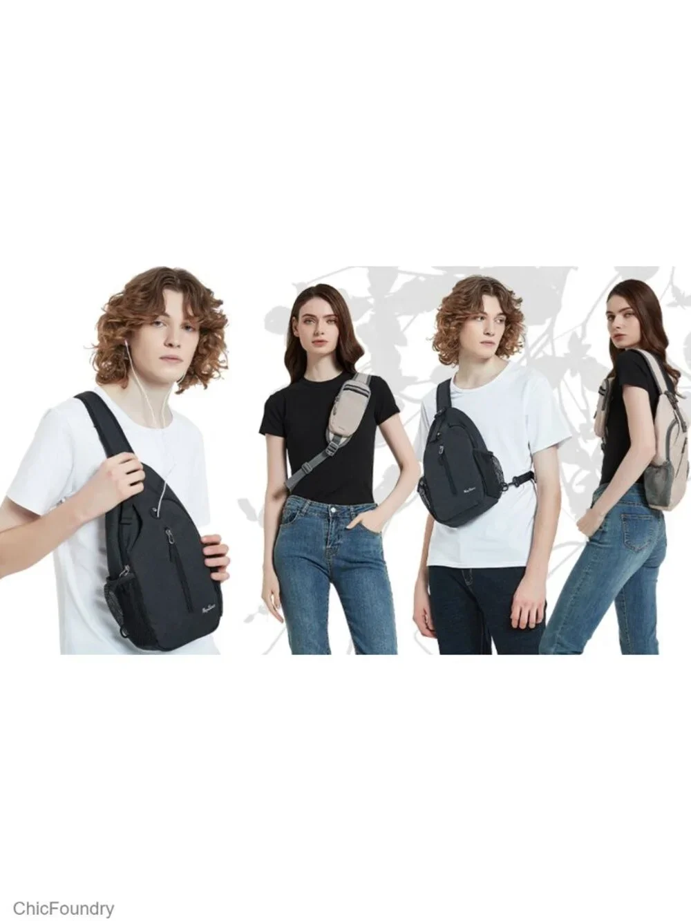 Lightweight Reversible Crossbody Sling Chest Daypack with Water Bottle Holders